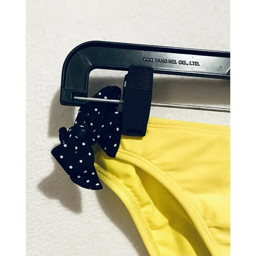 Roxy Swimwear Womens Medium Bright Yellow Bikini Bottom Polka Dot Side Ties Boho